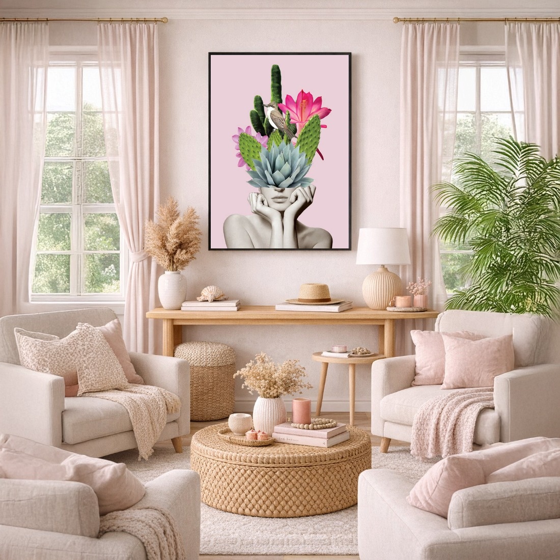 Quadro Canvas Mulher Florescendo Cactos