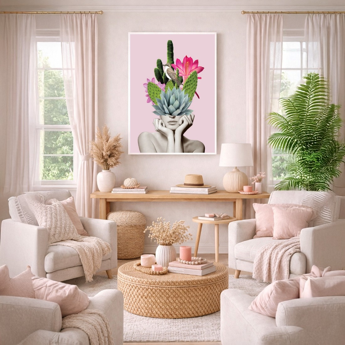Quadro Canvas Mulher Florescendo Cactos