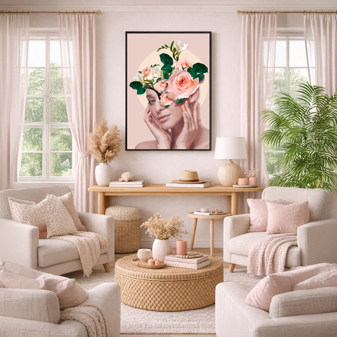 Quadro Canvas Mulher Florescendo em Rosas