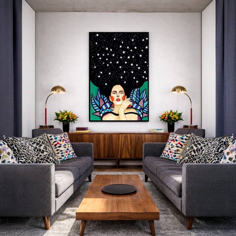 Quadro Canvas Mulher Geométrico Formas Brilhante