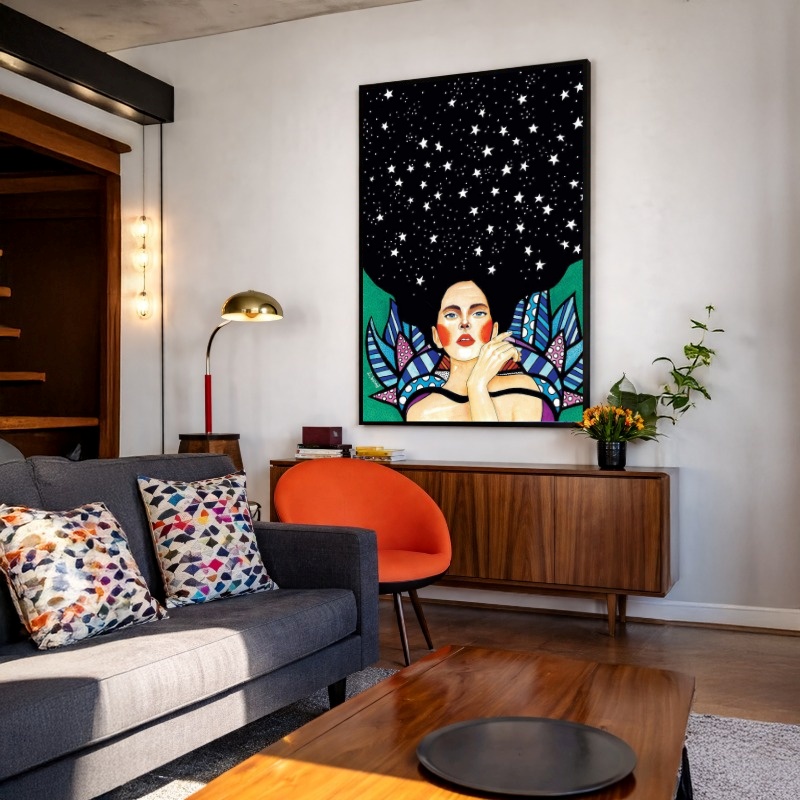 Quadro Canvas Mulher Geométrico Formas Brilhante