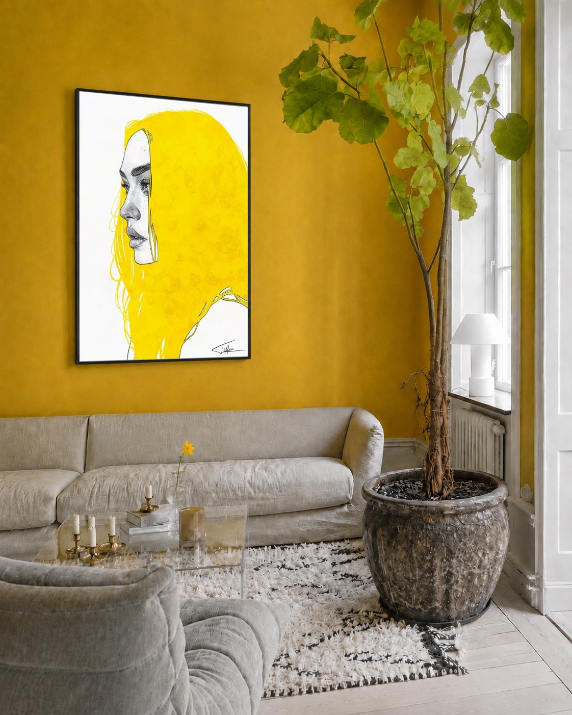 Quadro Canvas Mulher Ilustração Cabelo Amarelo