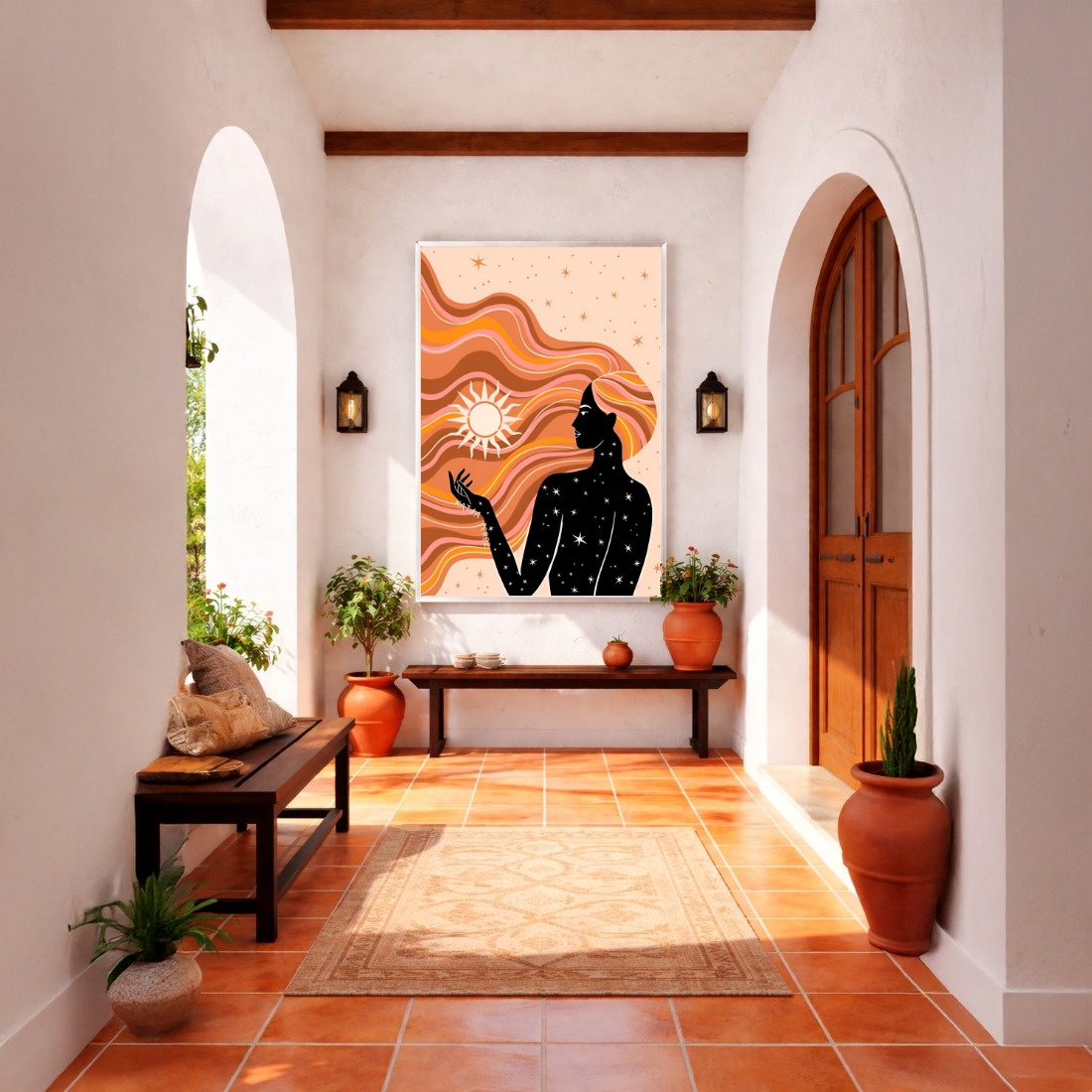 Quadro Canvas Mulher Místico Sol Desenho