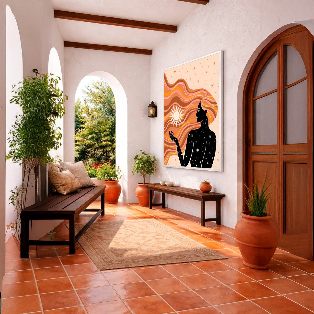 Quadro Canvas Mulher Místico Sol Desenho