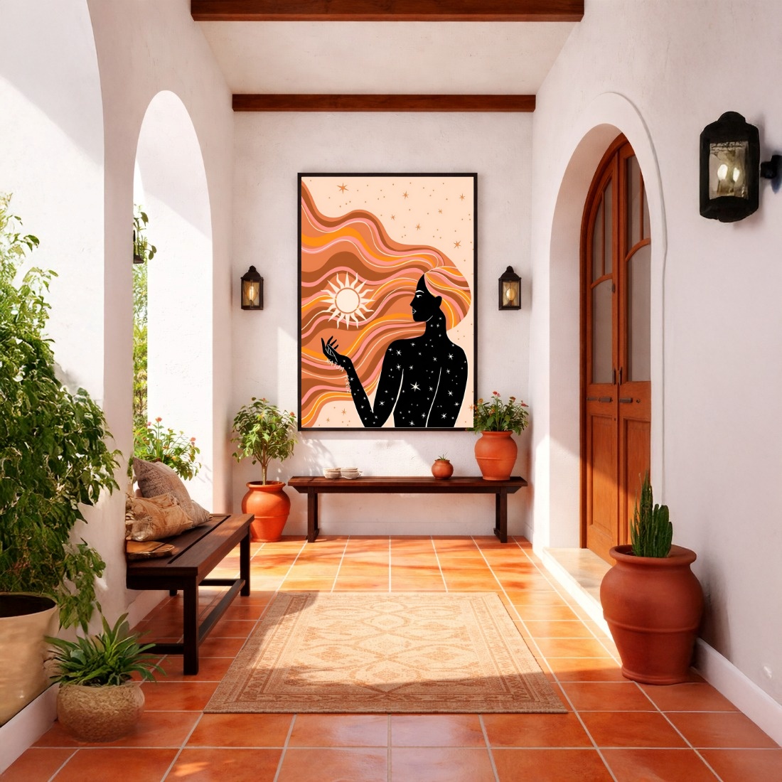 Quadro Canvas Mulher Místico Sol Desenho