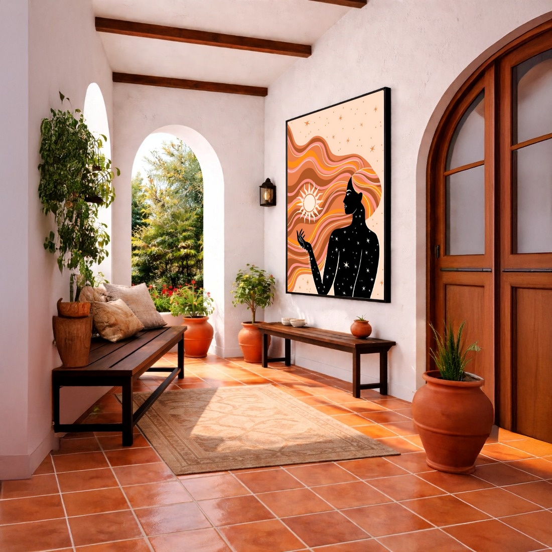 Quadro Canvas Mulher Místico Sol Desenho