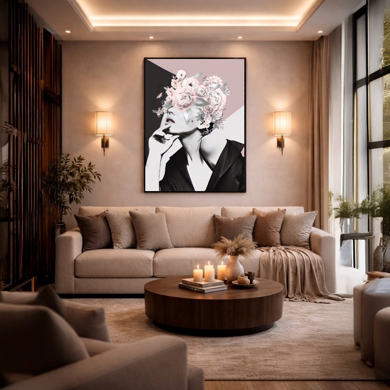 Quadro Canvas Mulher Pose Rosto com Flores