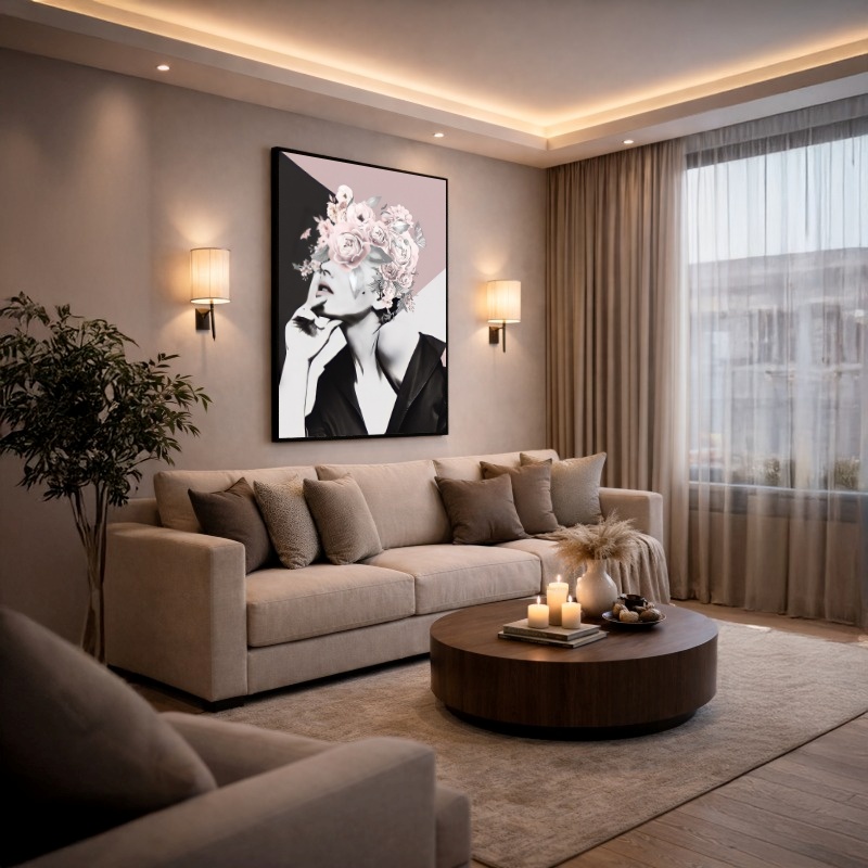 Quadro Canvas Mulher Pose Rosto com Flores