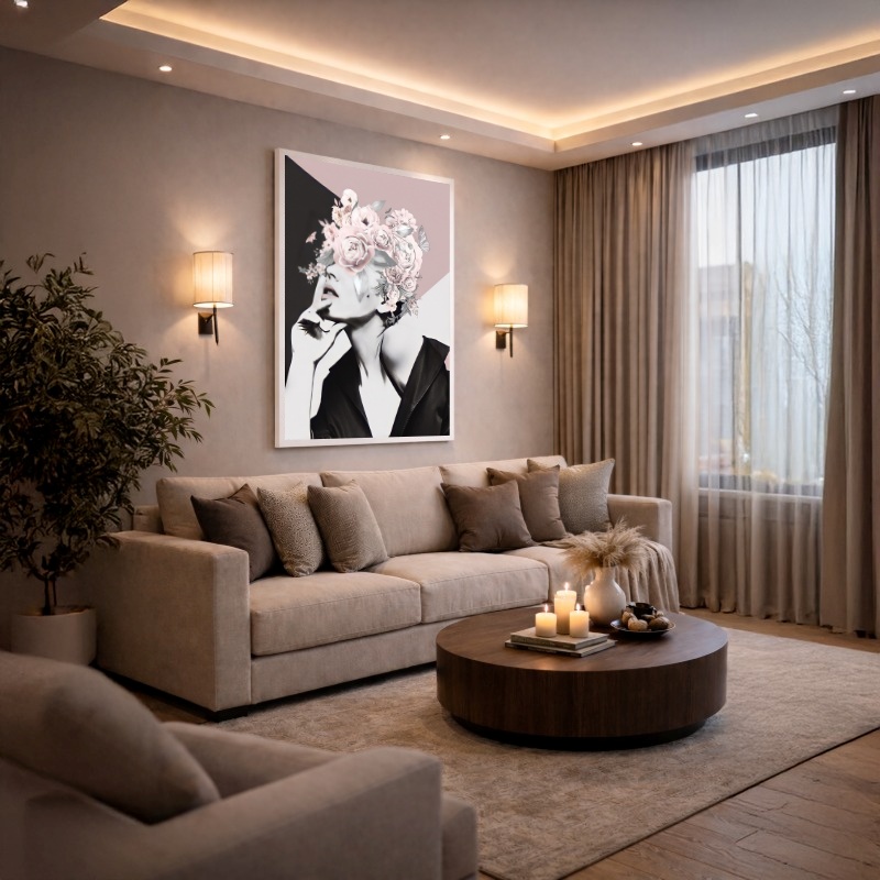 Quadro Canvas Mulher Pose Rosto com Flores