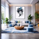 Quadro Canvas Mulher Preto com Azul Rosa