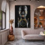 Quadro Canvas Mulher Relógio Tempo Dourado