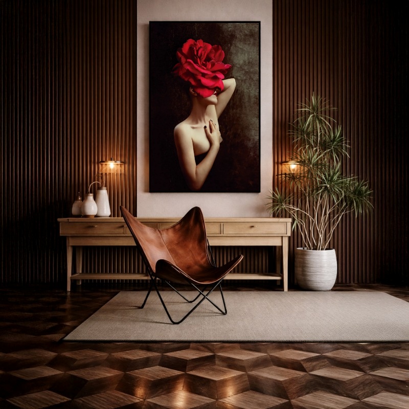 Quadro Canvas Mulher Rosa Vermelha