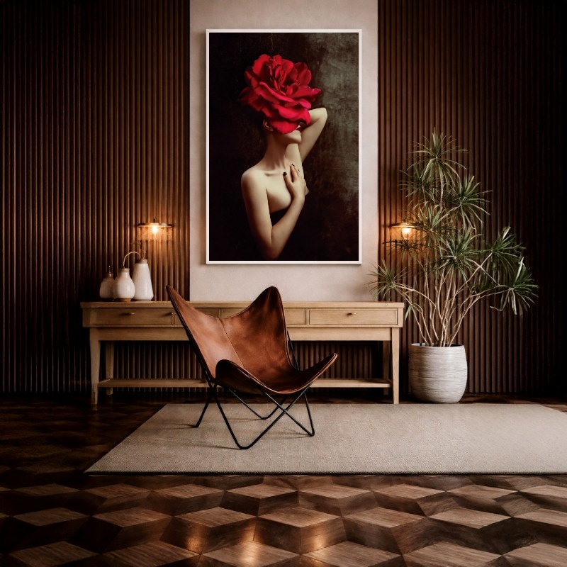 Quadro Canvas Mulher Rosa Vermelha