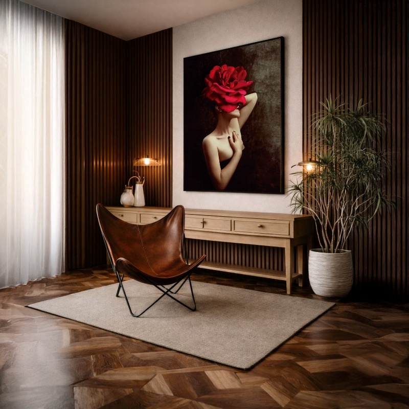 Quadro Canvas Mulher Rosa Vermelha