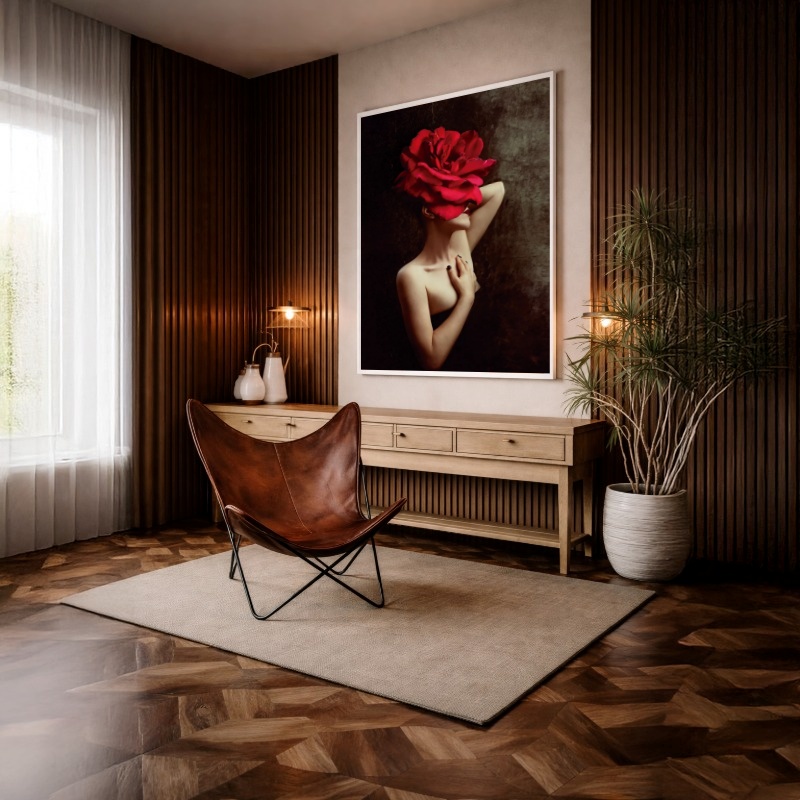 Quadro Canvas Mulher Rosa Vermelha