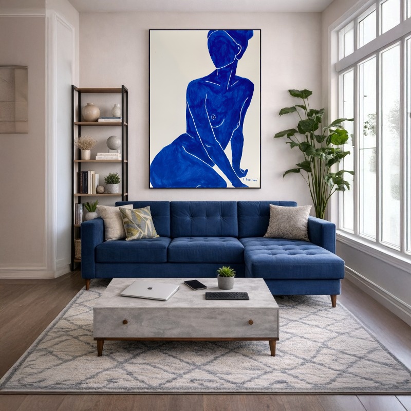 Quadro Canvas Mulher Silhueta Feminino Azul