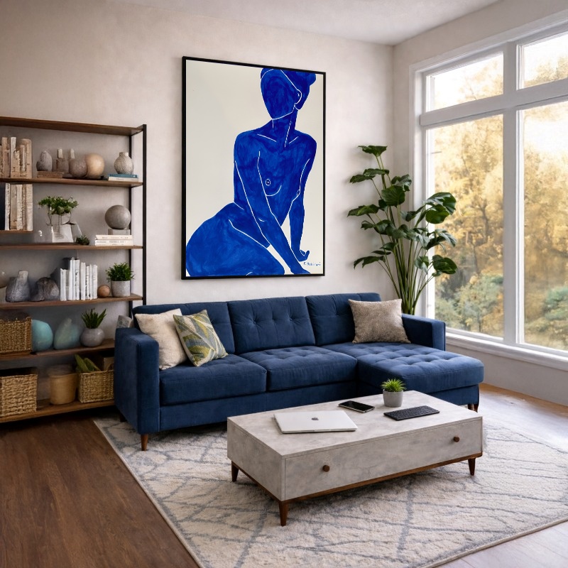 Quadro Canvas Mulher Silhueta Feminino Azul