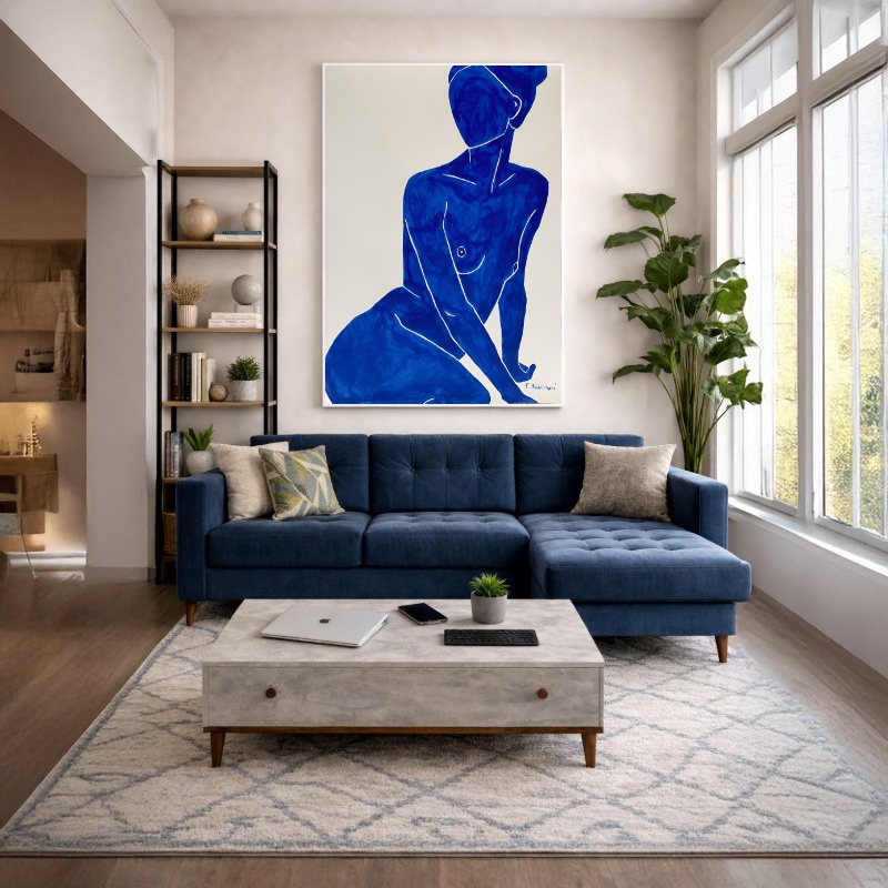 Quadro Canvas Mulher Silhueta Feminino Azul