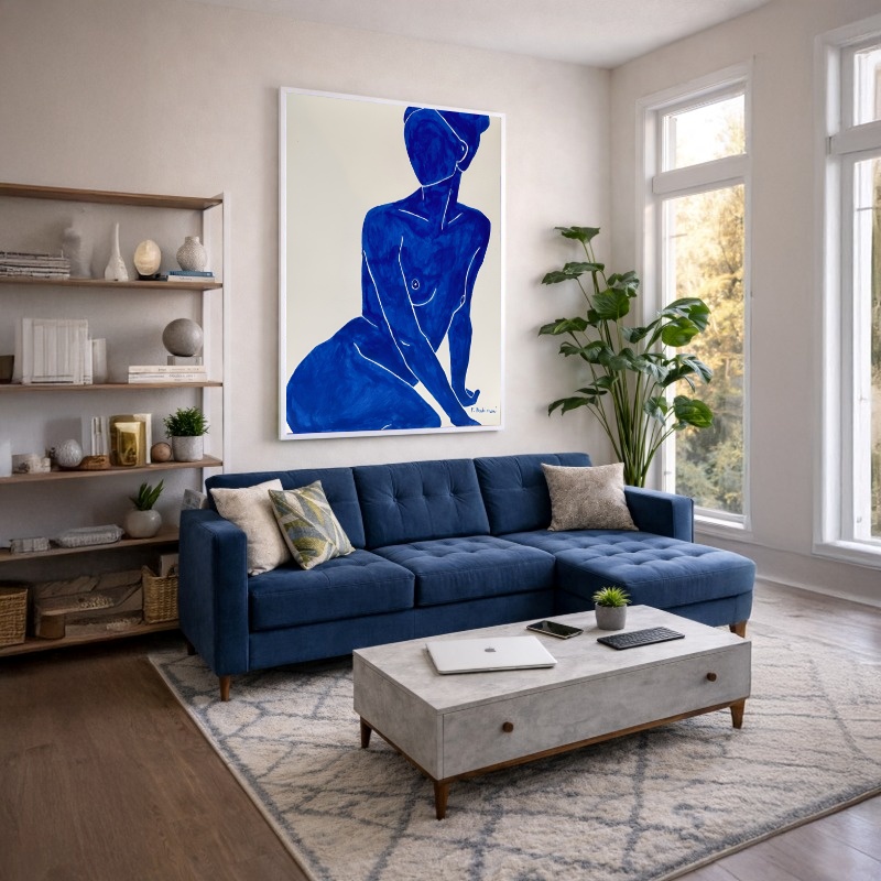 Quadro Canvas Mulher Silhueta Feminino Azul