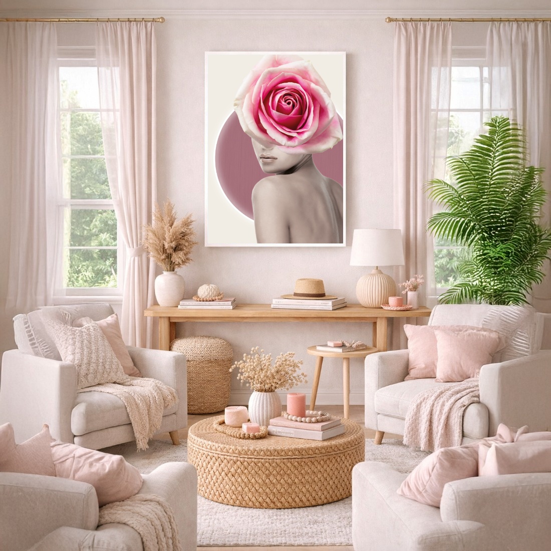 Quadro Canvas Mulher Tranformação em Rosa