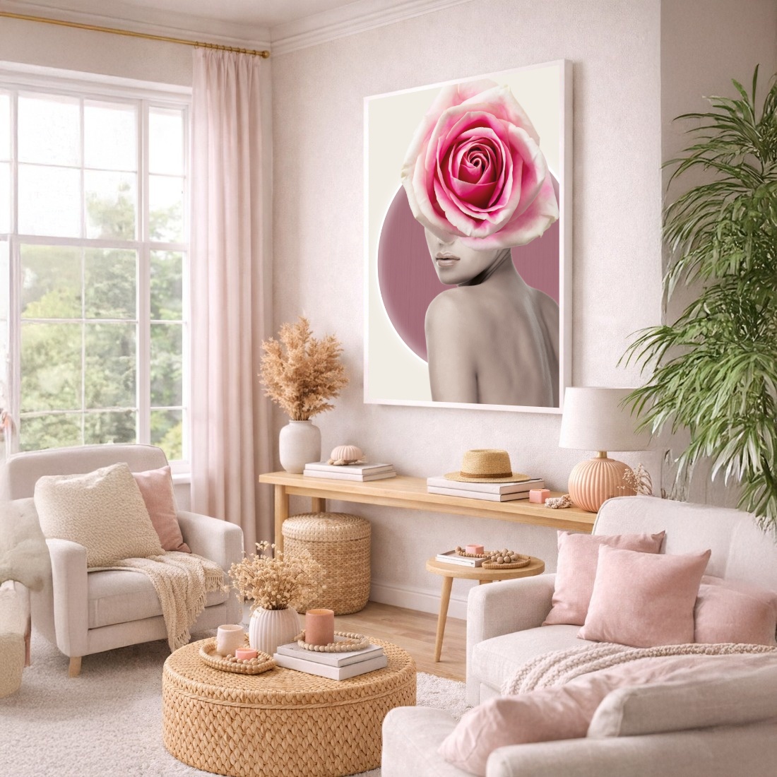 Quadro Canvas Mulher Tranformação em Rosa
