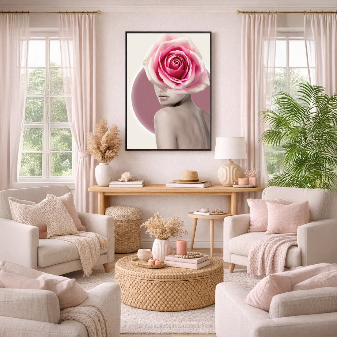 Quadro Canvas Mulher Tranformação em Rosa