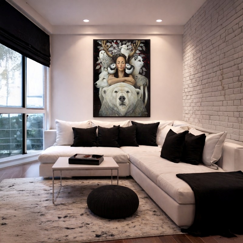 Quadro Canvas Mulher União Animais Místico