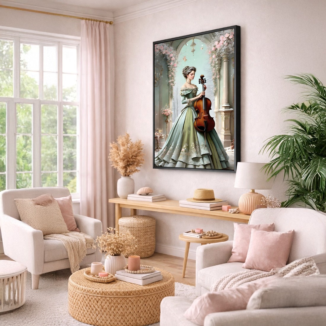 Quadro Canvas Mulher Violinista Romantico Antigo
