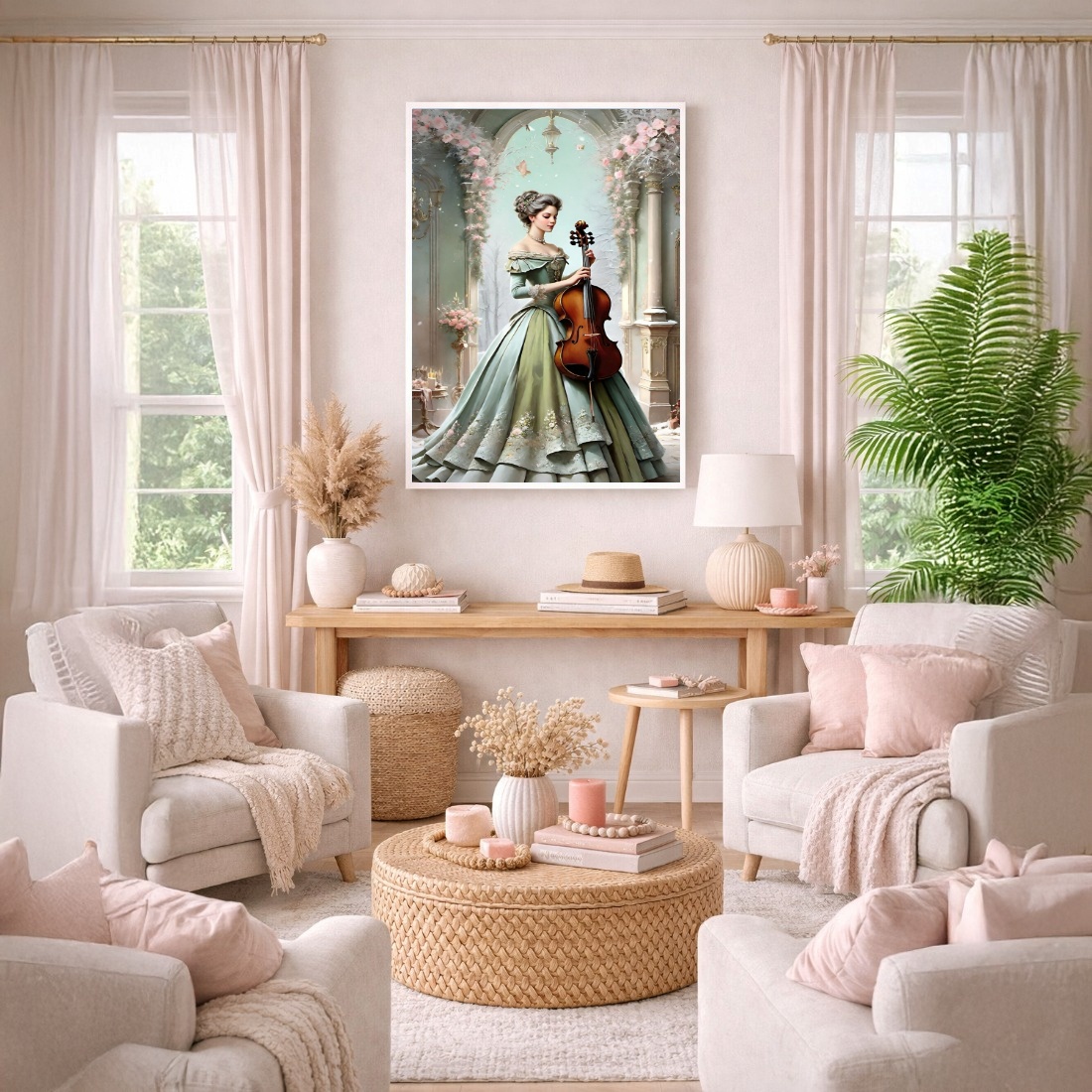 Quadro Canvas Mulher Violinista Romantico Antigo