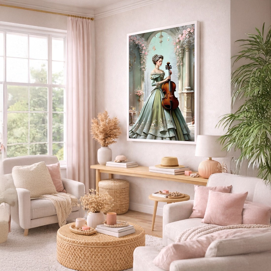 Quadro Canvas Mulher Violinista Romantico Antigo