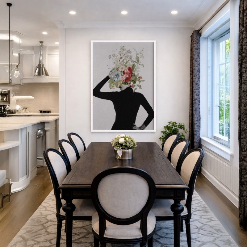 Quadro Canvas Mulher de Preto com Flores