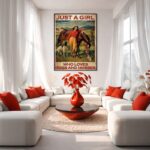 Quadro Canvas Mulher e Cavalo Poster Vintage Retrô