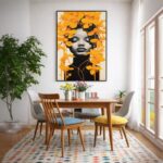 Quadro Canvas Mulher entre Ramos Flores Amarelo