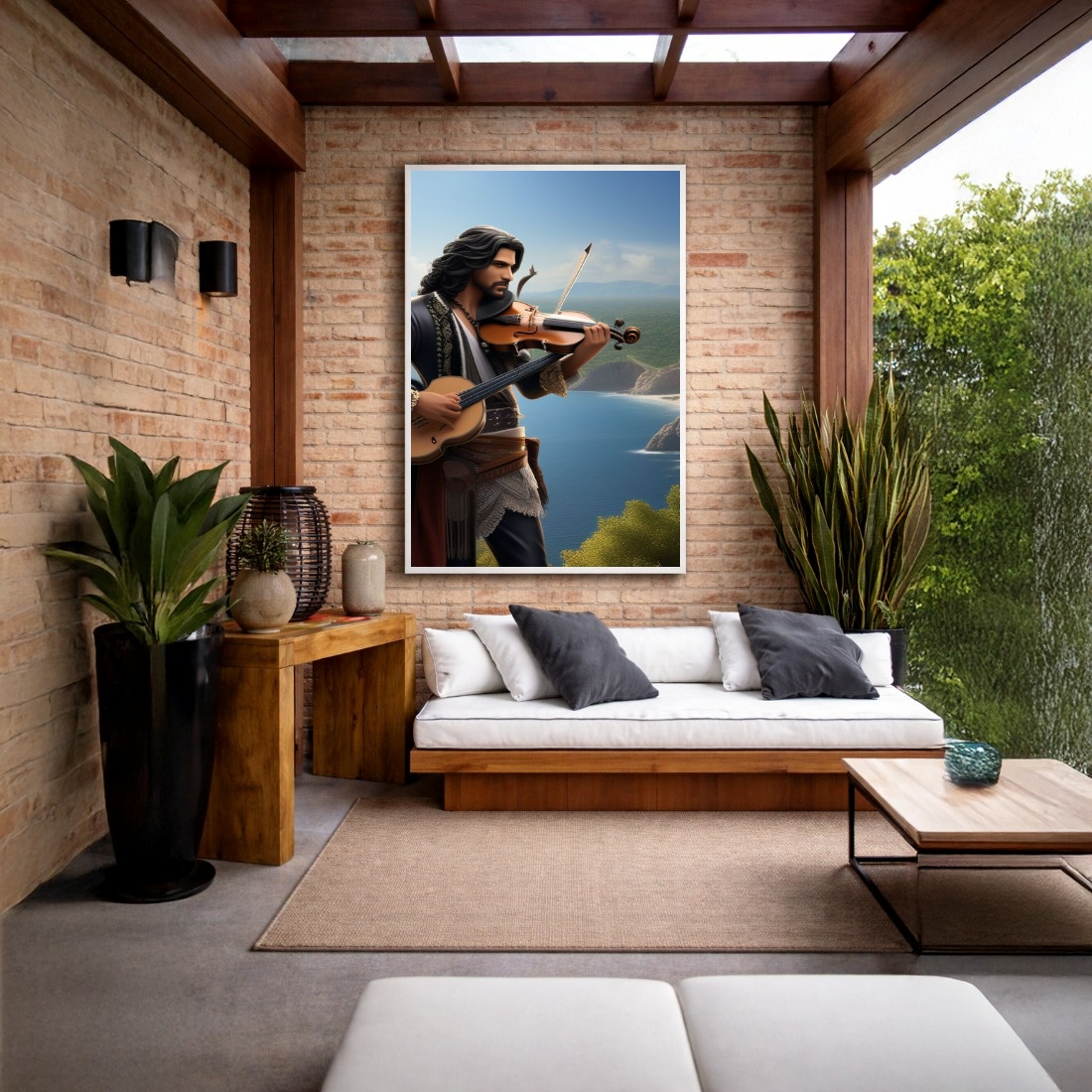 Quadro Canvas Músico Cigano Desenho Violino