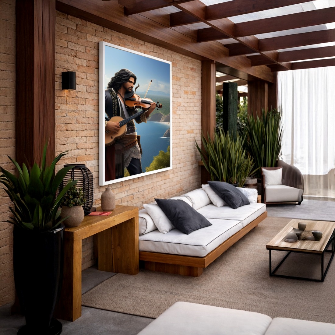 Quadro Canvas Músico Cigano Desenho Violino