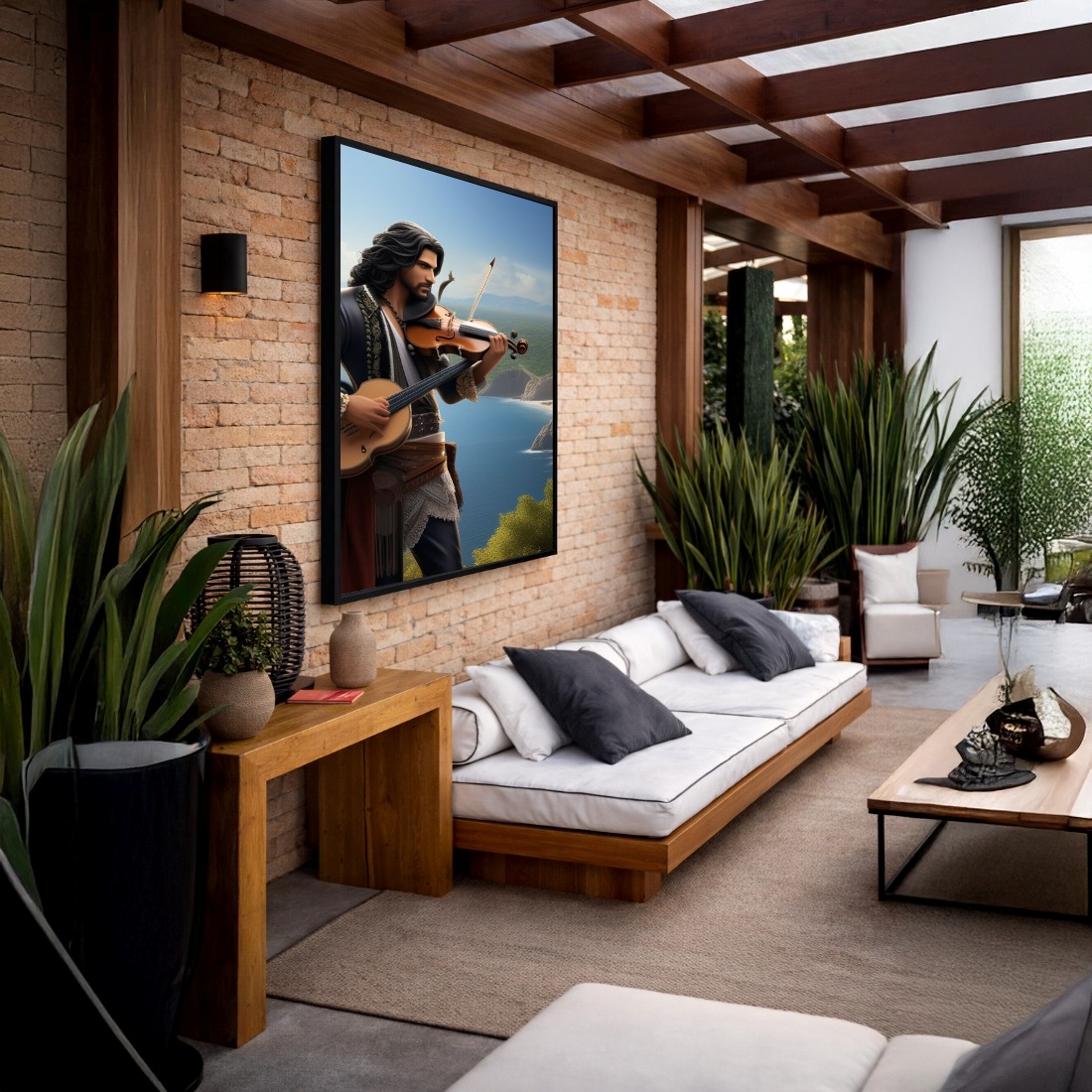 Quadro Canvas Músico Cigano Desenho Violino