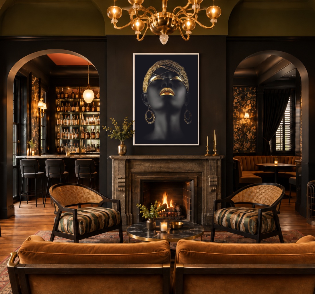 Quadro Canvas Preto Gold Mulher Glamour