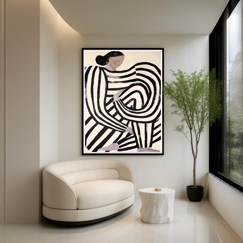 Quadro Canvas Preto e Branco Geométrico Listras