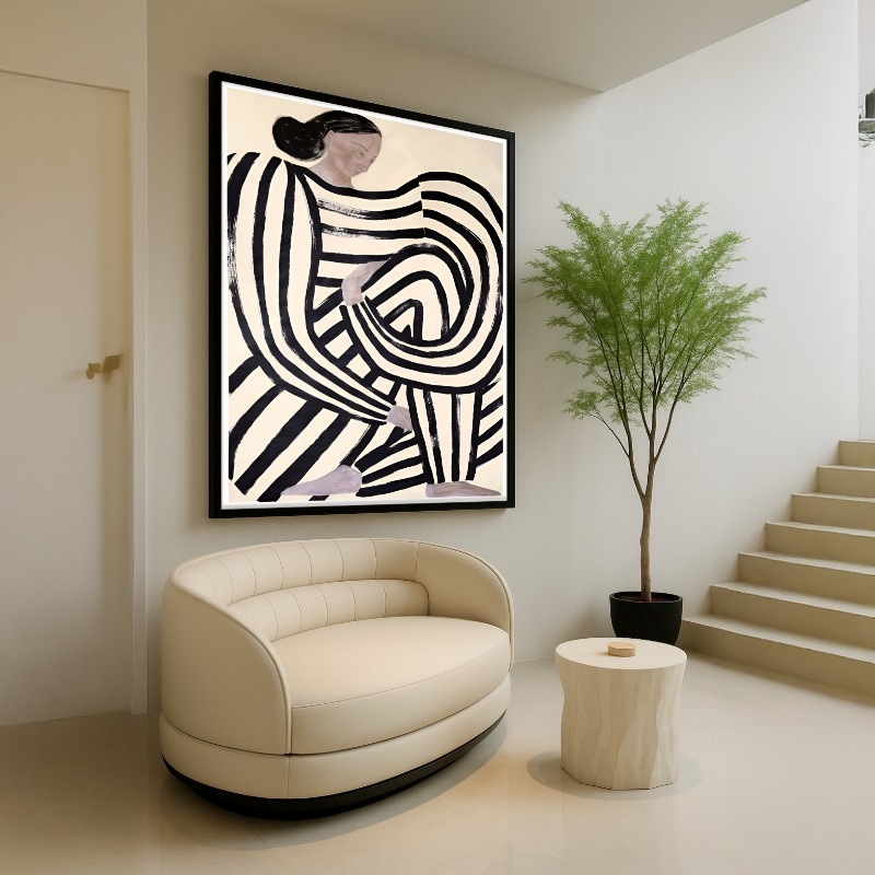 Quadro Canvas Preto e Branco Geométrico Listras