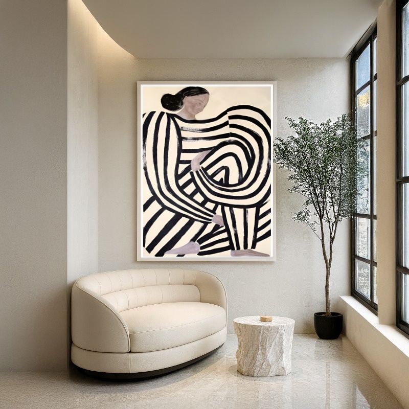 Quadro Canvas Preto e Branco Geométrico Listras
