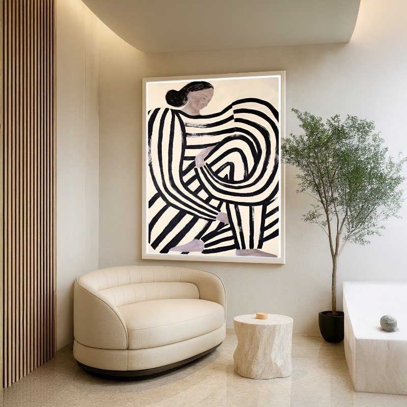 Quadro Canvas Preto e Branco Geométrico Listras