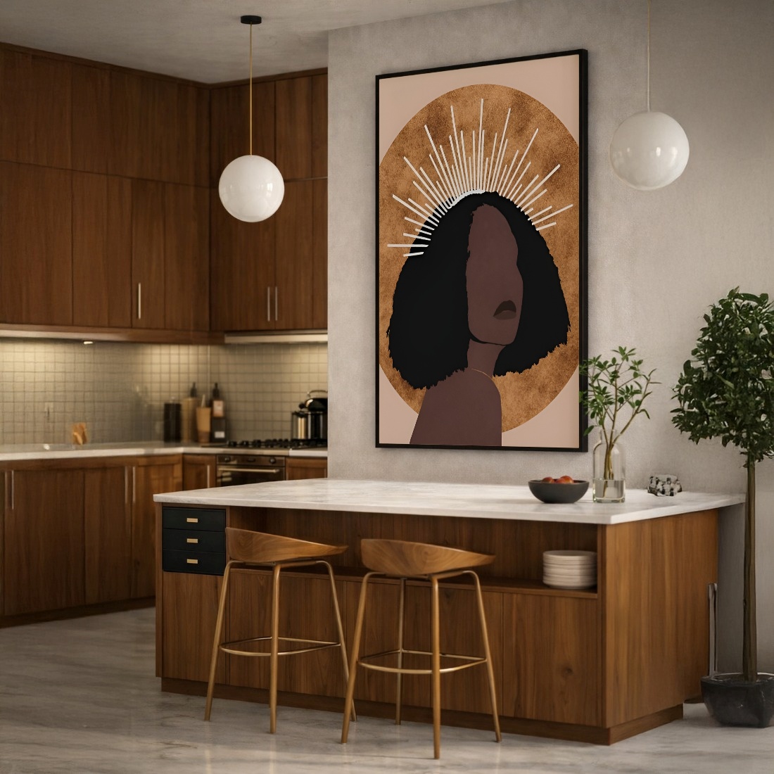 Quadro Canvas Rainha Afro Mulher Preta Desenho