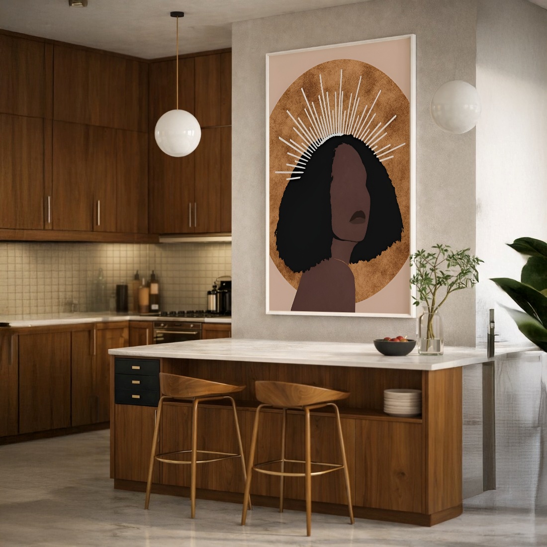Quadro Canvas Rainha Afro Mulher Preta Desenho