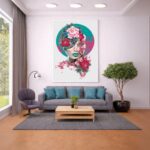 Quadro Canvas Rosa Azul Mulher em Flores
