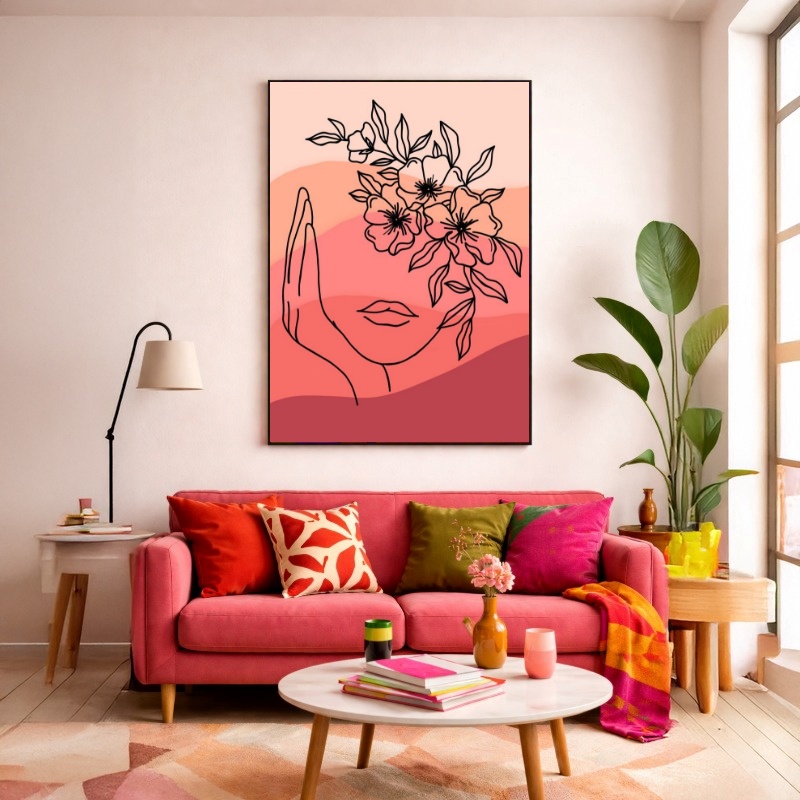 Quadro Canvas Rosa Desenho Face Flores