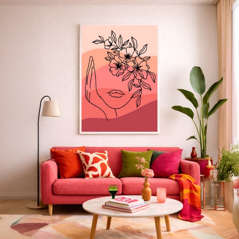 Quadro Canvas Rosa Desenho Face Flores