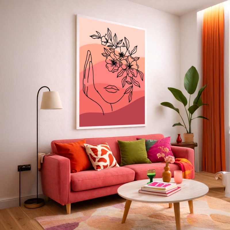 Quadro Canvas Rosa Desenho Face Flores