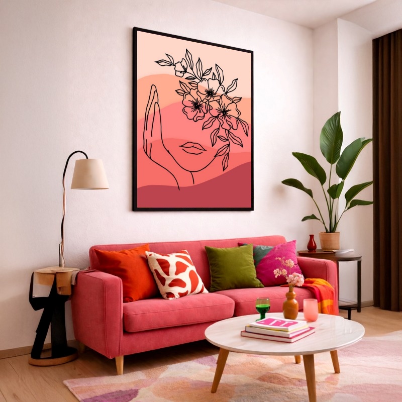 Quadro Canvas Rosa Desenho Face Flores