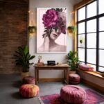 Quadro Canvas Rosa Roxa Mulher Floral
