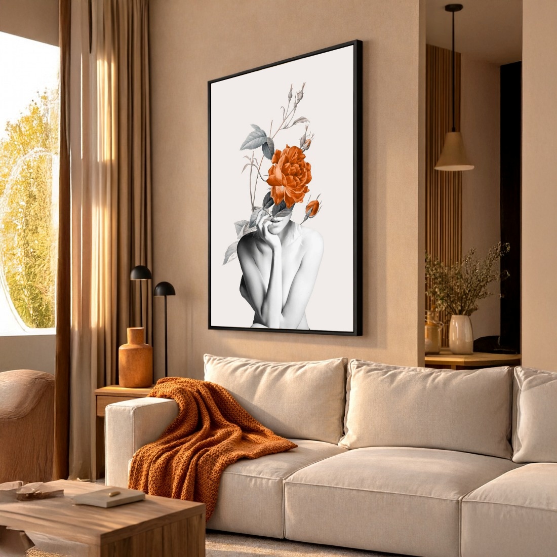 Quadro Canvas Roseira Mullher Terra Cota